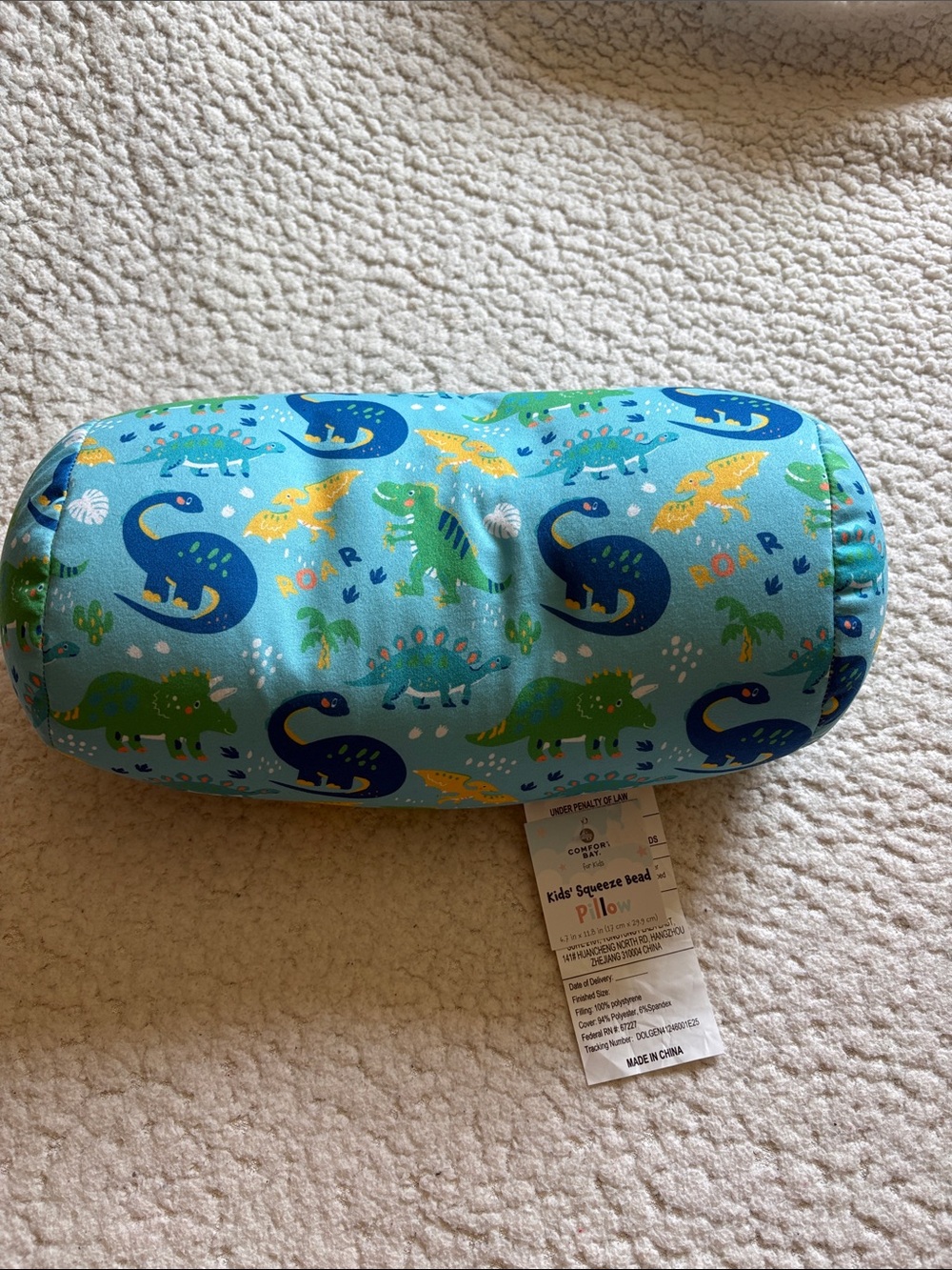 Comfort Bay Kids Pillow with Blue & Green Dinosaur Print